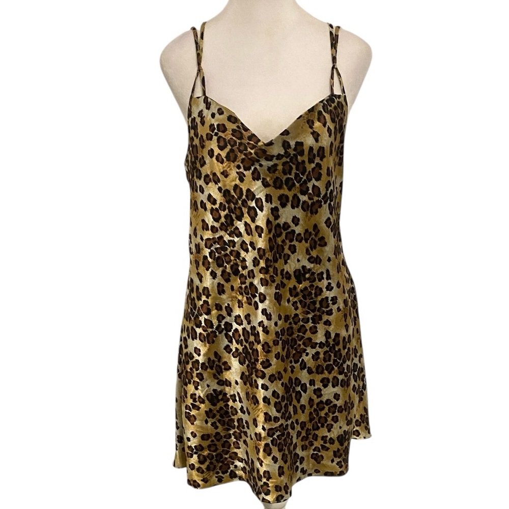 Alexandra Nicole Vintage Leopard Print Satin Slip Dress Teddy Lingerie